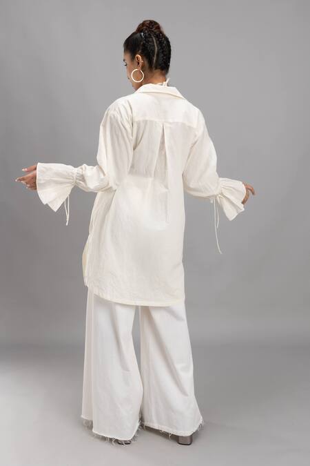Shop Lavina Sippy White Cotton Collared Organic Wrap Around Shirt at Aza Fashions Shop_Lavina Sippy_White Cotton Collared Organic Wrap Around Shirt _at_Aza_Fashions