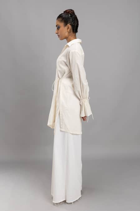 Lavina Sippy White Cotton Collared Organic Wrap Around Shirt at Aza Fashions Lavina Sippy_White Cotton Collared Organic Wrap Around Shirt _at_Aza_Fashions