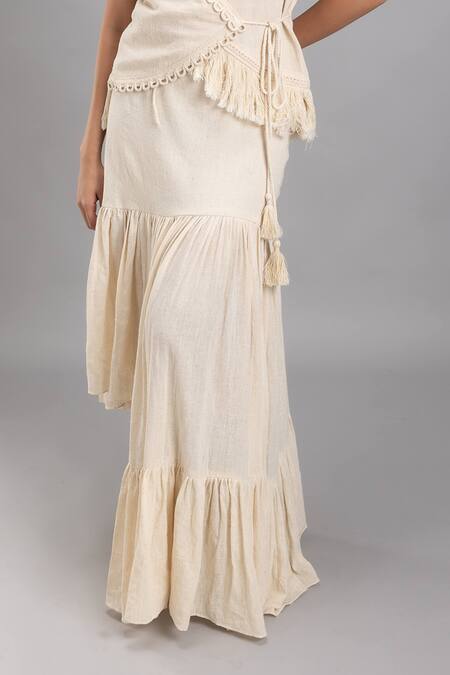 Lavina Sippy_Beige Handloom Cotton Gathered Skirt _Online_at_Aza_Fashions