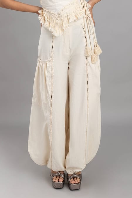 Lavina Sippy White Cotton Lace Embellished Harem Pant Online at Aza Fashions Lavina Sippy_White Cotton Lace Embellished Harem Pant _Online_at_Aza_Fashions