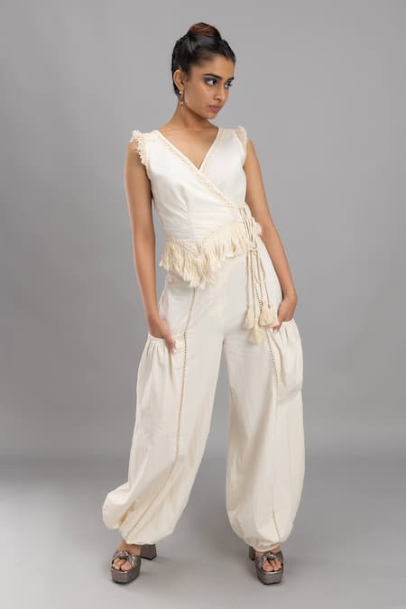 Shop Lavina Sippy White Cotton Lace Embellished Harem Pant Online at Aza Fashions Shop_Lavina Sippy_White Cotton Lace Embellished Harem Pant _Online_at_Aza_Fashions