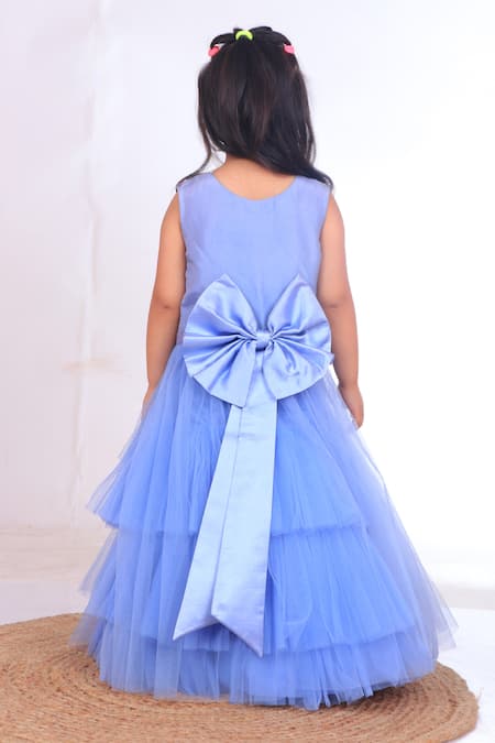 Shop Turqidz By Shweta Aggarwal Blue Satin, Linen, Silk Sequins, Fabric Flowers 3d Applique Embroidered Gown at Aza Fashions Shop_Turqidz By Shweta Aggarwal_Blue Satin, Linen, Silk Sequins, Fabric Flowers 3d Applique Embroidered Gown _at_Aza_Fashions