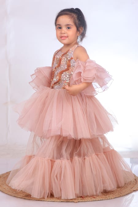 Buy Turqidz By Shweta Aggarwal Pink Organza, Tulle Sequins, Beads Embroidered Yoke Ruffle Gown Online at Aza Fashions Buy_Turqidz By Shweta Aggarwal_Pink Organza, Tulle Sequins, Beads Embroidered Yoke Ruffle Gown _Online_at_Aza_Fashions