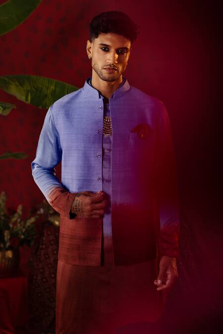 Shop_Pooja Bagaria_Blue Silk Ombre Kurta Set With Draped Dhoti Pant_Online_at_Aza_Fashions