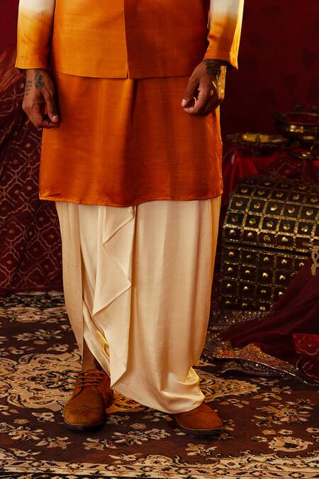 Shop_Pooja Bagaria_Off White Silk Ombre Kurta Set With Draped Dhoti Pant_Online_at_Aza_Fashions