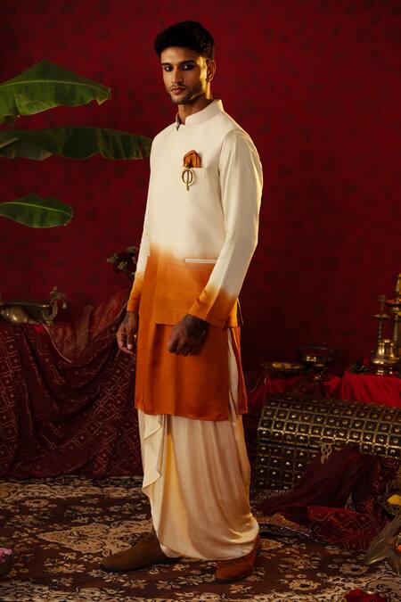 Pooja Bagaria_Off White Silk Ombre Kurta Set With Draped Dhoti Pant_at_Aza_Fashions