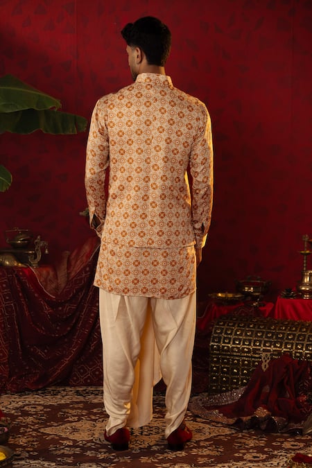 Pooja Bagaria Geometric Bloom Print Bundi Kurta Set 