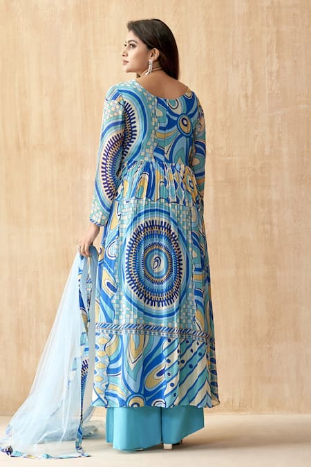 Seams Pret And Couture Abstract Print Anarkali Set with Dupatta 