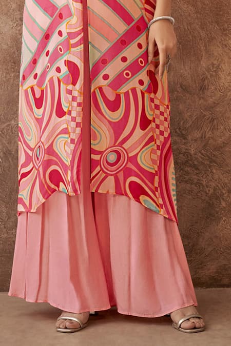 Buy_Seams Pret And Couture_Pink Georgette, Silk, Cotton Mirrors, Embroidery Abstract Print Kurta Set _Online_at_Aza_Fashions