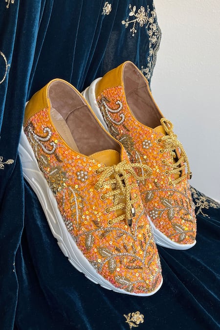 Zori World Embellished Orange Sneakers 