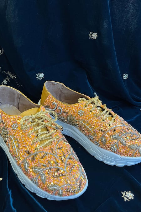 Zori World_Orange Embellished Sneakers _at_Aza_Fashions