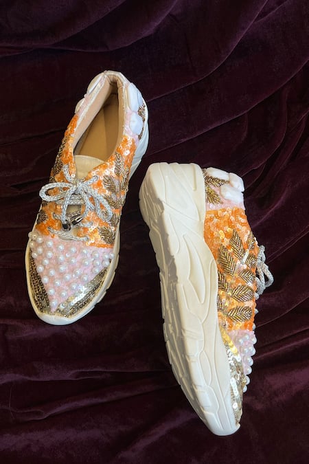 Zori World Pink Pearl Embellished Colour Block Sneakers 