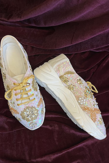 Zori World Light Pink Sequin Embellished Sneakers 