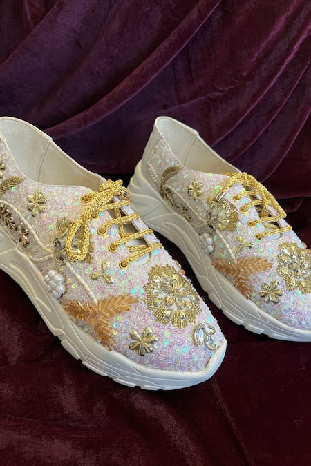 Zori World_Pink Light Sequin Embellished Sneakers _Online_at_Aza_Fashions