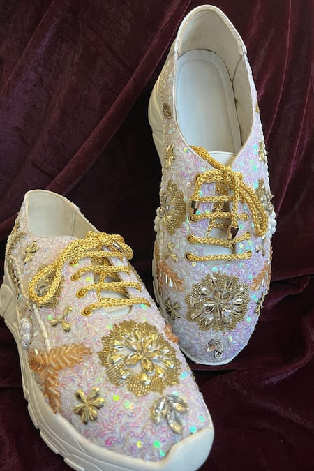 Buy_Zori World_Pink Light Sequin Embellished Sneakers _Online_at_Aza_Fashions