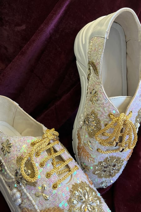 Shop_Zori World_Pink Light Sequin Embellished Sneakers _Online_at_Aza_Fashions