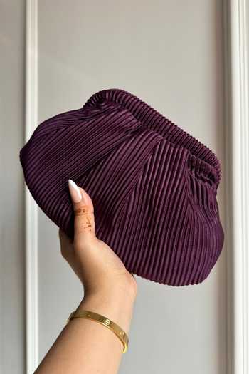 Shop Boxwish By Bhumika Purple Pleated Pouch Clutch Bag at Aza Fashions Shop_Boxwish By Bhumika_Purple Pleated Pouch Clutch Bag _at_Aza_Fashions