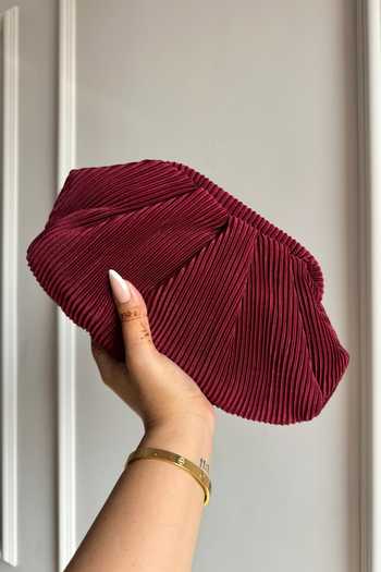 Shop Boxwish By Bhumika Maroon Pleated Crushed Clutch Bag at Aza Fashions Shop_Boxwish By Bhumika_Maroon Pleated Crushed Clutch Bag _at_Aza_Fashions