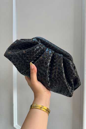Shop Boxwish By Bhumika Black Intercciato Weave Clutch Bag at Aza Fashions Shop_Boxwish By Bhumika_Black Intercciato Weave Clutch Bag _at_Aza_Fashions