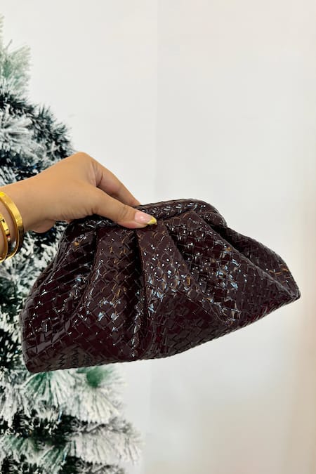 Boxwish By Bhumika Brown Intercciato Weave Clutch Bag 