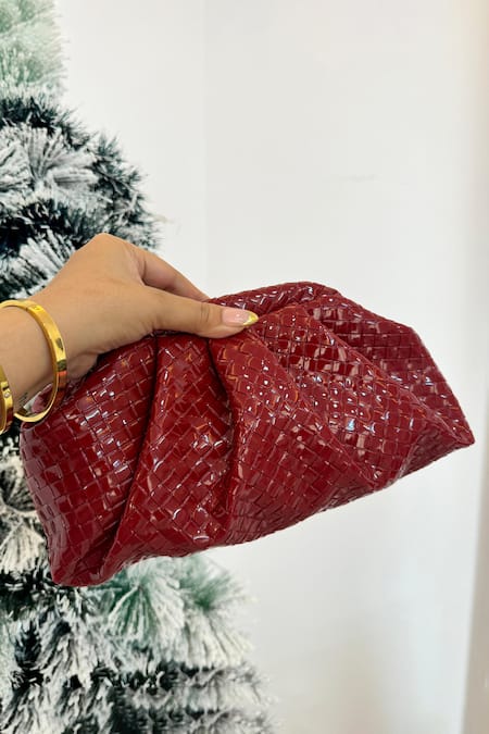 Boxwish By Bhumika_Red Intercciato Weave Clutch Bag _Online_at_Aza_Fashions