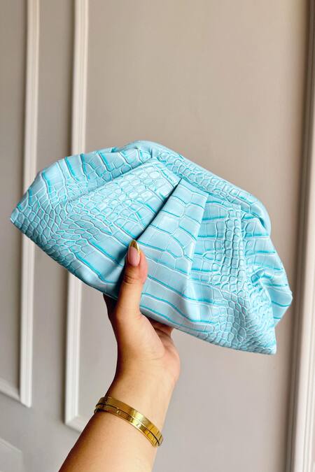 Boxwish By Bhumika_Blue Cut Work Textured Pattern Clutch Pouch _Online_at_Aza_Fashions