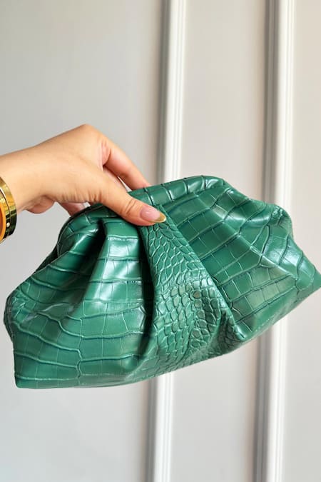Boxwish By Bhumika Textured Green PU Leather Clutch Pouch 