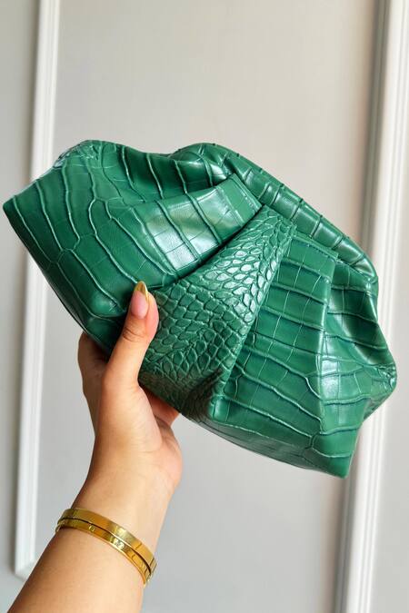 Boxwish By Bhumika Green Textured Pu Leather Clutch Pouch Online at Aza Fashions Boxwish By Bhumika_Green Textured Pu Leather Clutch Pouch _Online_at_Aza_Fashions