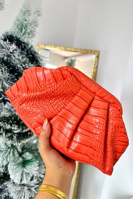 Boxwish By Bhumika Textured Orange PU Leather Clutch Pouch 
