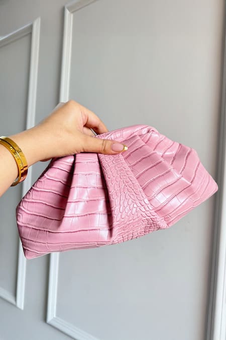 Boxwish By Bhumika Textured Pink PU Leather Clutch Pouch 