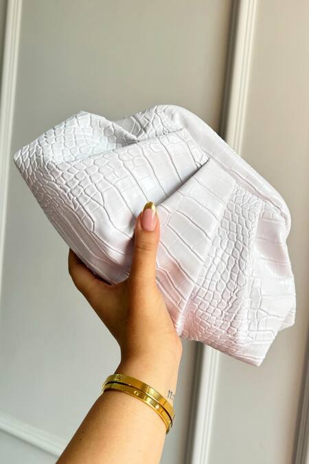Boxwish By Bhumika_White Textured Soft Clutch Pouch _Online_at_Aza_Fashions