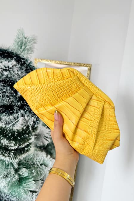 Boxwish By Bhumika Textured Yellow Clutch Pouch 