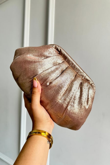 Boxwish By Bhumika_Gold Copper Metallic Pleated Handbag _Online_at_Aza_Fashions