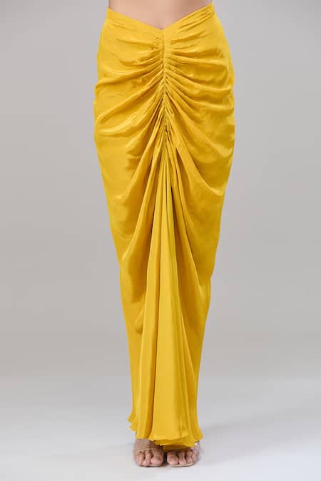 Rajat K Tangri_Yellow Cotton, Silk Beads, Sequins Scoop Neck Tribal Print Cape And Skirt Set _Online_at_Aza_Fashions