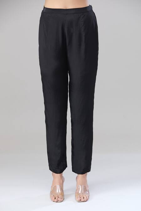 Rajat K Tangri Black Chiffon Metallic Thread, Embroidery Split V-neck Tribal Kaftan And Pant Set Online at Aza Fashions Rajat K Tangri_Black Chiffon Metallic Thread, Embroidery Split V-neck Tribal Kaftan And Pant Set _Online_at_Aza_Fashions