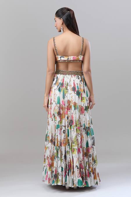 Shop Rajat K Tangri White Lace, Embroidery Sweetheart Neck Mughal Motif Cape Lehenga Set Online at Aza Fashions Shop_Rajat K Tangri_White Lace, Embroidery Sweetheart Neck Mughal Motif Cape Lehenga Set _Online_at_Aza_Fashions