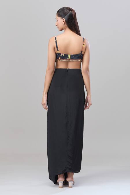 Shop Rajat K Tangri Black Cotton Metallic Thread, Embroidery Round Neck, Tribal Jacket And Skirt Set Online at Aza Fashions Shop_Rajat K Tangri_Black Cotton Metallic Thread, Embroidery Round Neck, Tribal Jacket And Skirt Set _Online_at_Aza_Fashions