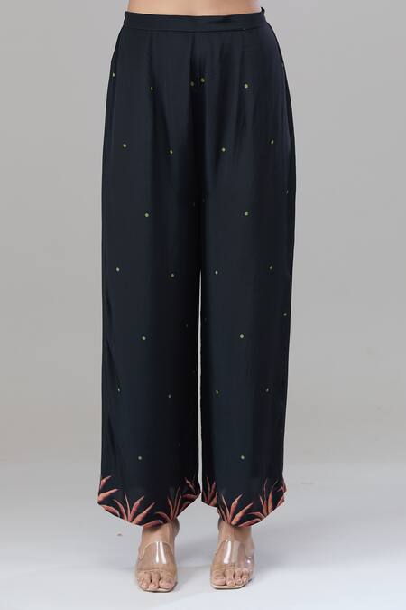 Buy_Rajat K Tangri_Black Keyhole Neck Botanical Print Kaftan Set _Online_at_Aza_Fashions