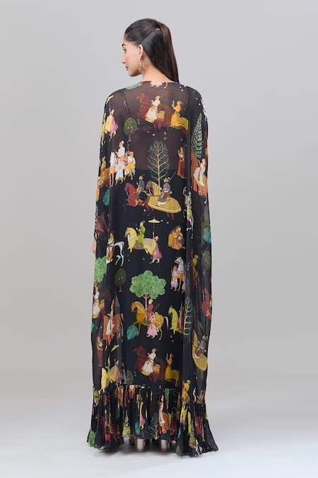 Rajat K Tangri Mughal Village Print Cape & Skirt Set 