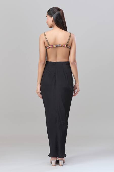 Shop_Rajat K Tangri_Black Beads Scoop Neck Mughal Village Print Cape And Skirt Set _Online_at_Aza_Fashions