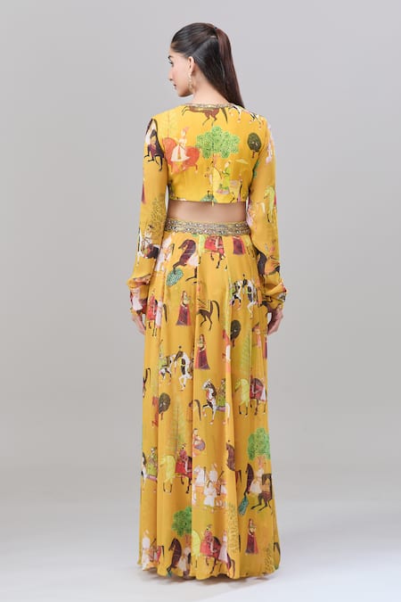 Rajat K Tangri Mughal Village Print Top & Lehenga Set 