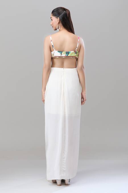 Shop Rajat K Tangri White Chiffon Sweetheart Neck Mughal Village Print Cape Skirt Set Online at Aza Fashions Shop_Rajat K Tangri_White Chiffon Sweetheart Neck Mughal Village Print Cape Skirt Set _Online_at_Aza_Fashions