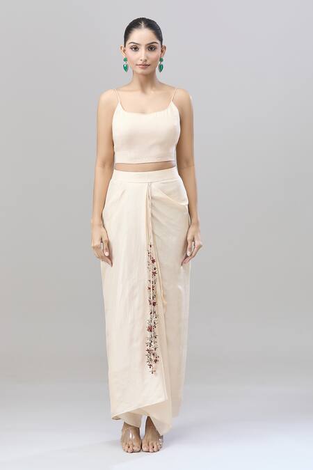 Anand Kabra Beige Silk Zari, Embroidery Round Neck Scallop Cutwork Cape Top And Skirt Set Online at Aza Fashions Anand Kabra_Beige Silk Zari, Embroidery Round Neck Scallop Cutwork Cape Top And Skirt Set_Online_at_Aza_Fashions