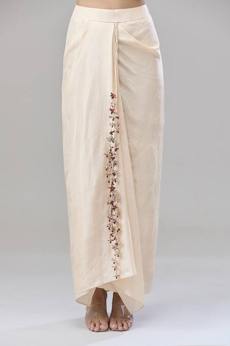 Shop Anand Kabra Beige Silk Zari, Embroidery Round Neck Scallop Cutwork Cape Top And Skirt Set Shop_Anand Kabra_Beige Silk Zari, Embroidery Round Neck Scallop Cutwork Cape Top And Skirt Set