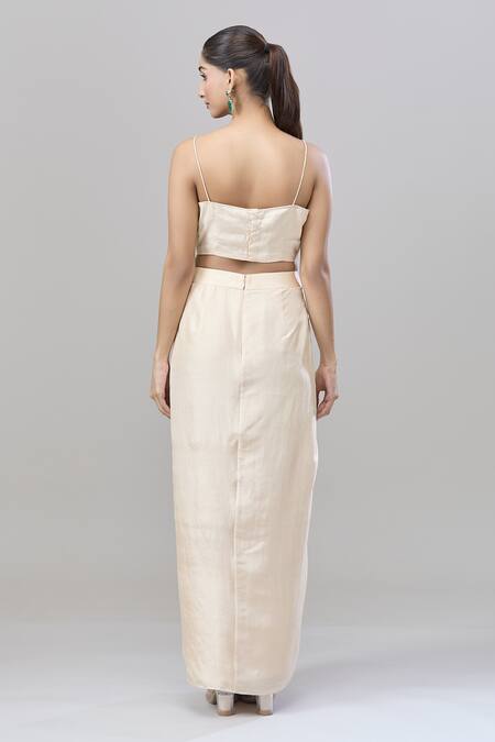 Shop_Anand Kabra_Beige Cotton, Silk Embroidery Round Neck Floral Patchwork Cape And Skirt Set_Online_at_Aza_Fashions