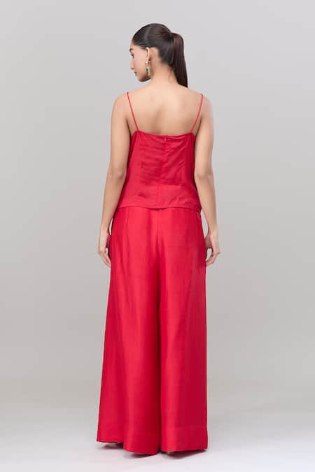 Shop_Anand Kabra_Red Embroidery Collared Floral Patchwork Shirt And Pant Set