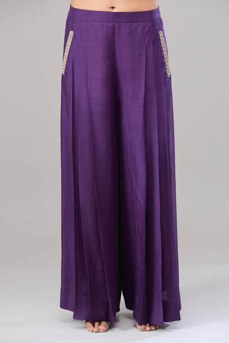 Anand Kabra_Purple Silk Embroidery Round Neck Floral Patchwork Kaftan And Pant Set_at_Aza_Fashions