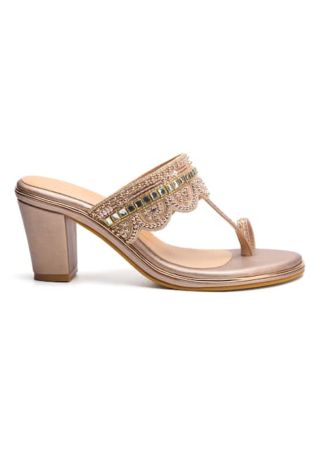 Nidhi Bhandari Rose Gold Scallop Blossom Embroidered Heels 