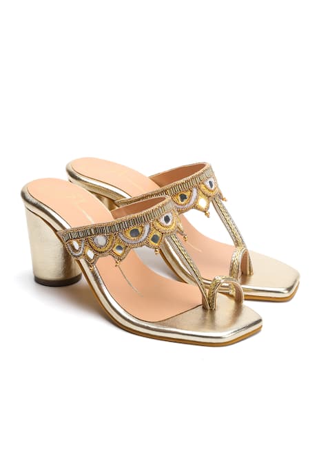 NIDHI BHANDARI Mirror Strap Embroidered Block Heels 