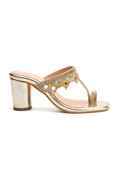 Nidhi Bhandari Gold Mirror Strap Block Heels 